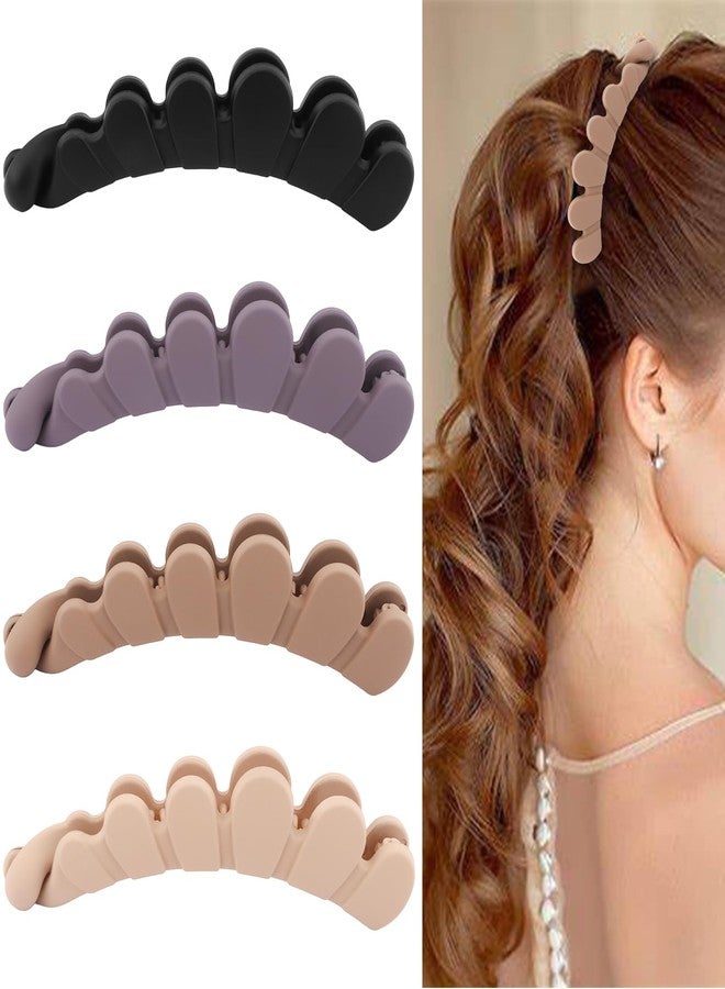 هابدو مجموعة هابدو من 4 مشابك شعر على شكل موزة للشعر الخفيف، مشبك شعر غير لامع على شكل موزة للنساء لإضفاء كثافة على تسريحات الشعر، ملحقات كبيرة وقوية لتثبيت ذيل الحصان والكعكة (شكل مموج) - Image 1